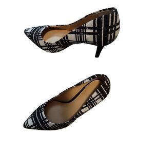 INC Black White Plaid Beaded Heel Pump with Black Velvet ZITAH56F Size 6M